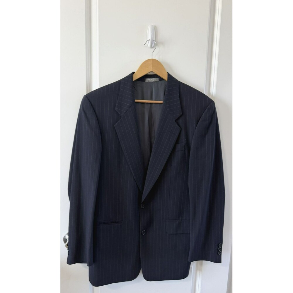 Vintage Holt Renfrew Wool Navy pinstripe Suit Jacket Blazer Sporty 42R*no tag